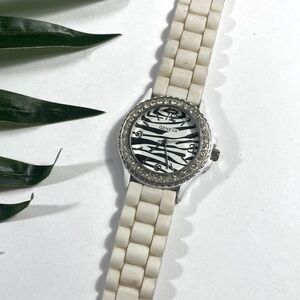 NEW white rubber band with zebra face and rhinestone